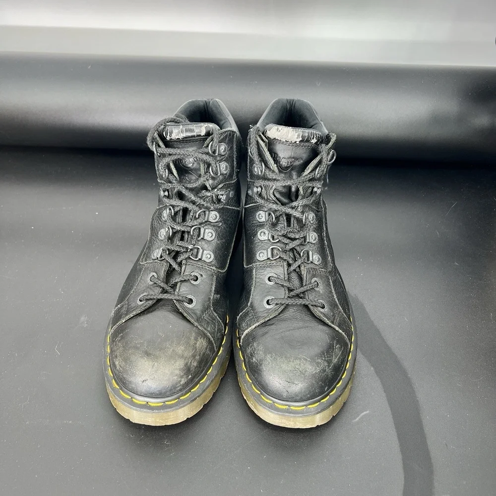 Dr Martens DMs Black Leather Mid Rise Work Biker Boots 10962 Mens US 14